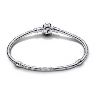 Pandora Moments Rose in Bloom Clasp Snake Chain Bracelet 