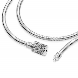 Pandora Moments Double Wrap Barrel Clasp Snake Chain Bracelet 