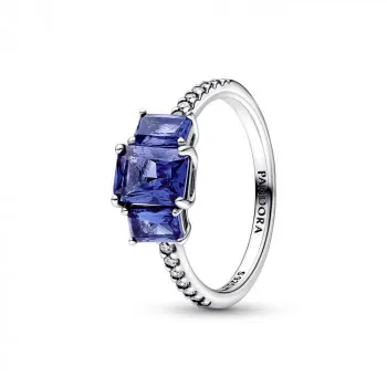 Sterling silver ring with princess blue crystal and clear cubic zirconia 