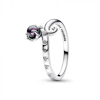 Disney The Little Mermaid octopus sterling silver ring with clear cubic zirconia and purple lacquered artificial pearl 