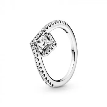 Square Sparkle Wishbone Ring 