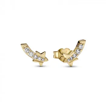 Shooting star 14k gold-plated stud earrings with clear cubic zirconia 