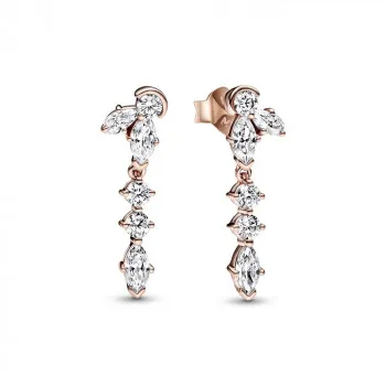 Herbarium cluster 14k rose-gold plated unique metal blend drop earrings with clear cubic zirconia 