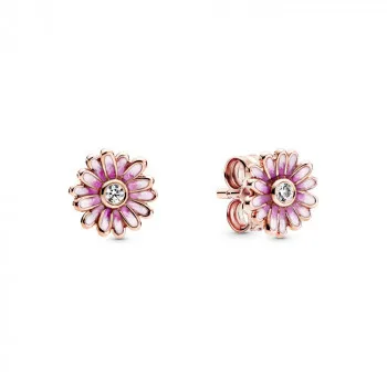 Pink Daisy Flower Stud Earrings 
