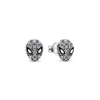 Marvel Spider-Man sterling silver stud earrings with clear cubic zirconia and black enamel 