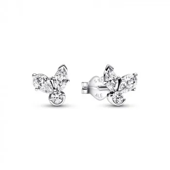 Herbarium cluster sterling silver stud earrings with clear cubic zirconia 