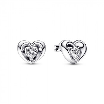 Heart sterling silver stud earrings with clear cubic zirconia 