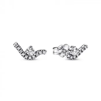 Wave sterling silver stud earrings with clear cubic zirconia 