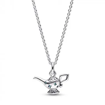 Disney Aladdin lamp sterling silver collier with teal cubic zirconia 