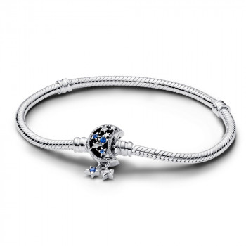 Pandora Moments Sparkling Moon Clasp Snake Chain Bracelet 