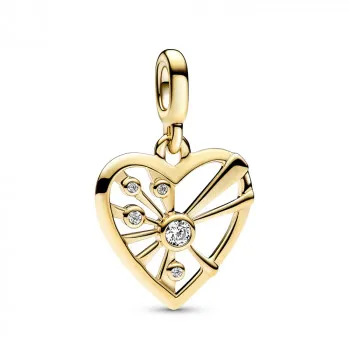 Heart 14k gold-plated medallion with clear cubic zirconia 