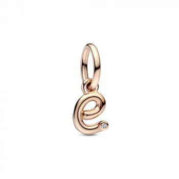 Letter e 14k rose gold-plated dangle with clear cubic zirconia 