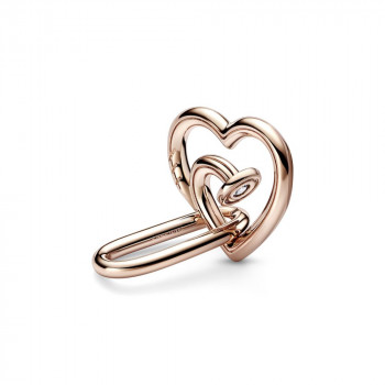 Nail heart 14k rose gold-plated link with clear cubic zirconia 