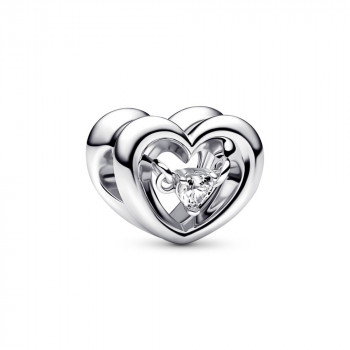 Open heart sterling silver charm with clear cubic zirconia 