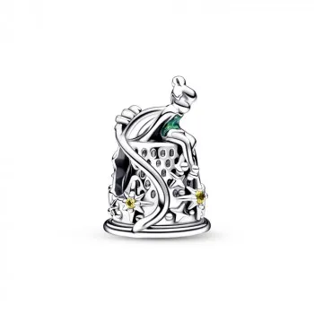 Disney Tinkerbell sterling silver charm with blazing yellow crystal and light green enamel 