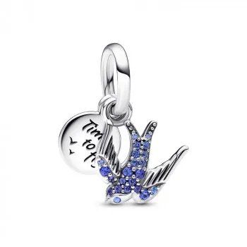 Sparkling Swallow & Quote Double Dangle Charm 
