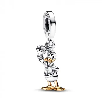 Disney 100 Donald Duck sterling silver and 14k gold dangle with 0.009 ct TW GHI SI1+ round brilliant-cut lab-created diamond 