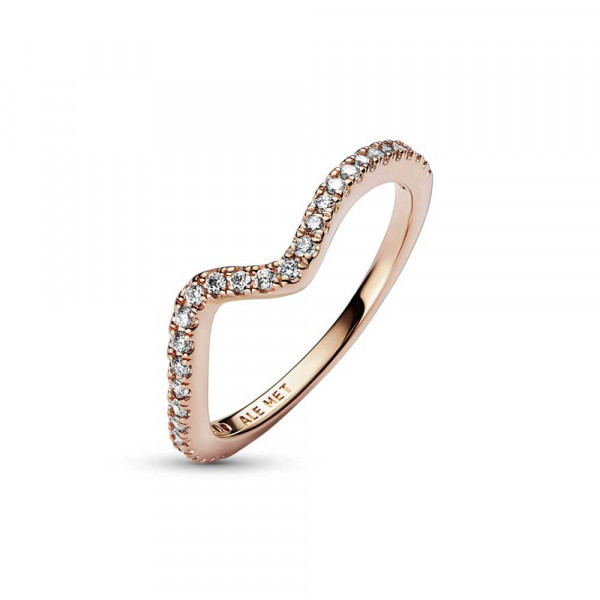 Wave 14k rose gold-plated ring with clear cubic zirconia 