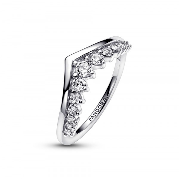 Wishbone sterling silver ring with clear cubic zirconia 