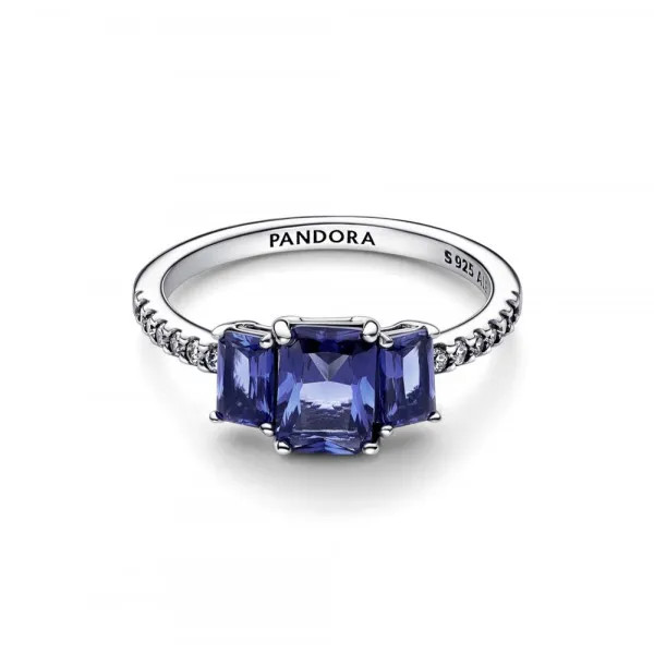 Blistavi plavi pravokutni prsten s tri kamenčića 