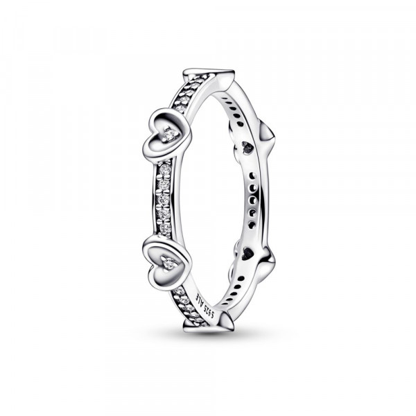 Hearts sterling silver ring with clear cubic zirconia 