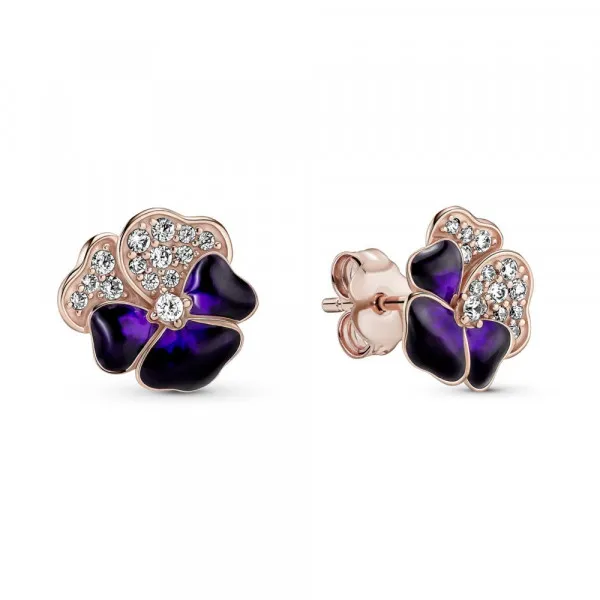 Deep Purple Pansy Flower Stud Earrings 