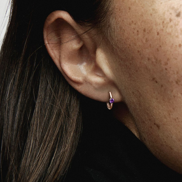 Purple Solitaire Huggie Hoop Earrings 