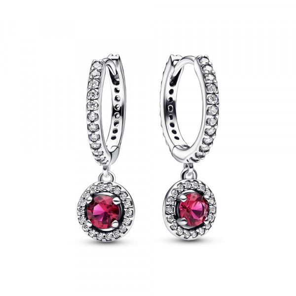 Sterling silver hoop earrings with cherries jubilee red crystal and clear cubic zirconia 