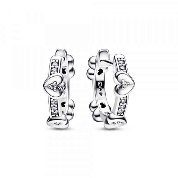 Heart sterling silver hoop earrings with clear cubic zirconia 