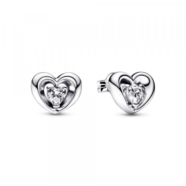 Heart sterling silver stud earrings with clear cubic zirconia 