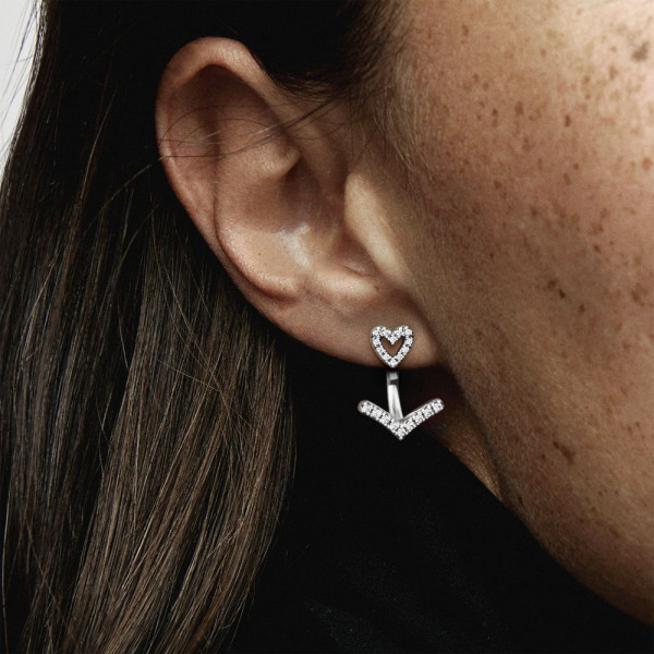 Sparkling Wishbone Heart Stud Earrings 