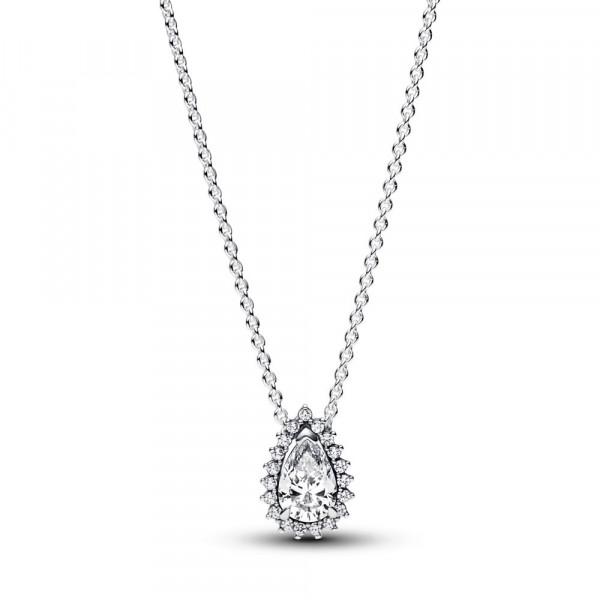 Sparkling Pear Halo Collier Necklace 