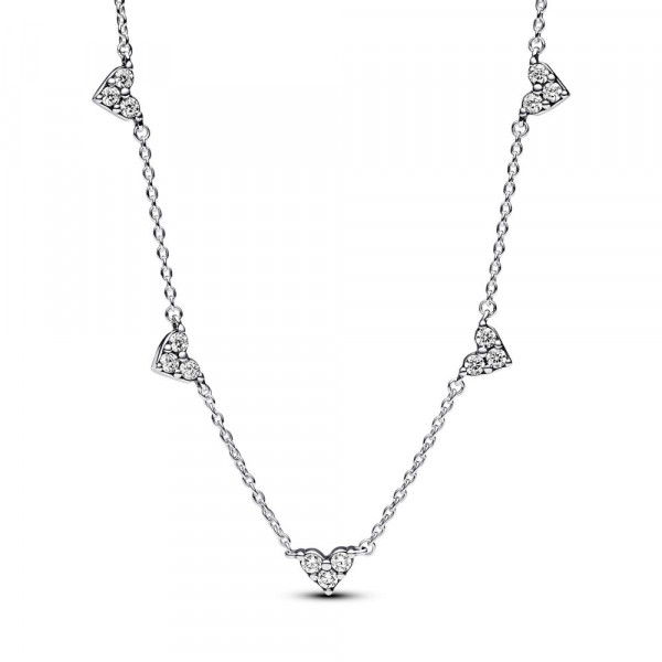 Triple Stone Heart Station Chain Necklace 