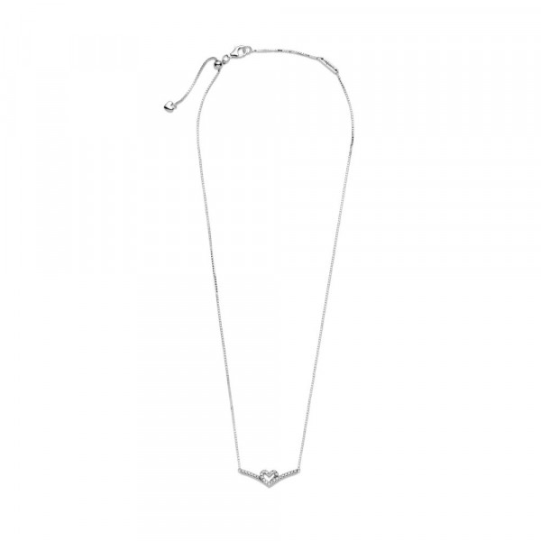 Sparkling Wishbone Heart Collier Necklace 