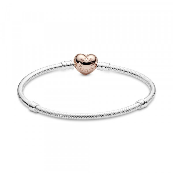 Pandora Moments Pavé Heart Clasp Snake Chain Bracelet 