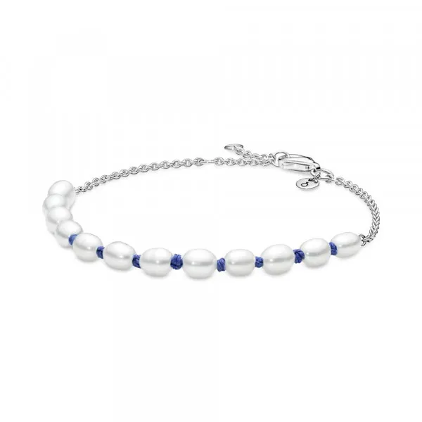 Freshwater Cultured Pearl Blue Cord Chain Bracelet 