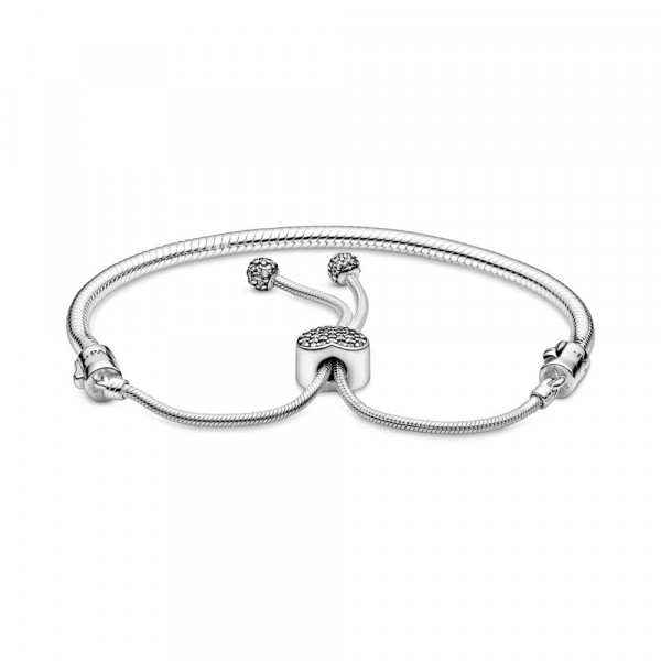 Pandora Moments Pavé Heart Clasp Snake Chain Slider Bracelet 