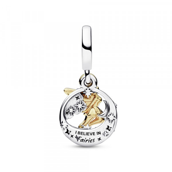Disney Tinkerbell sterling silver and 14k gold-plated dangle with clear cubic zirconia 