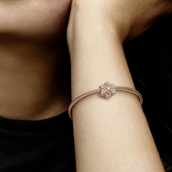 Snowflake 14k rose gold-plated charm with clear cubic zirconia 