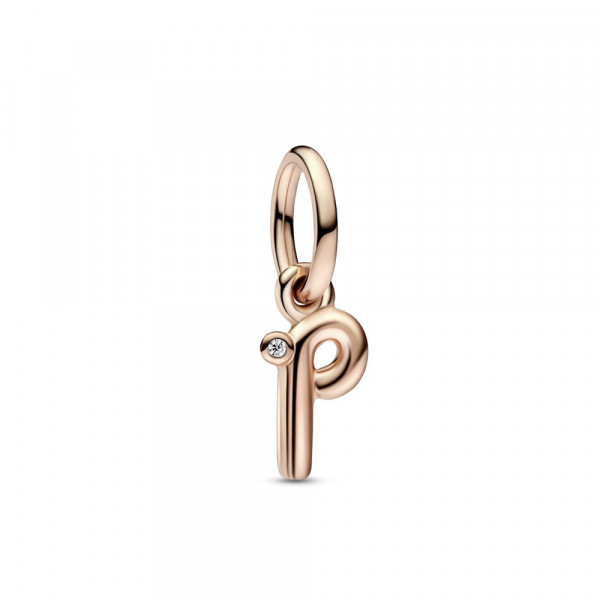 Letter p 14k rose gold-plated dangle with clear cubic zirconia 