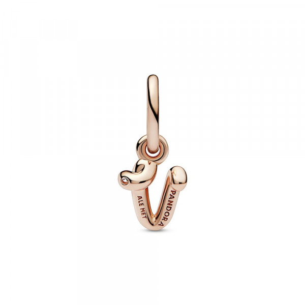 Letter v 14k rose gold-plated dangle with clear cubic zirconia 