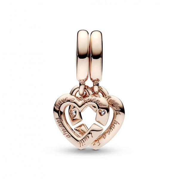 Heart 14k rose gold-plated double dangle with clear cubic zirconia 