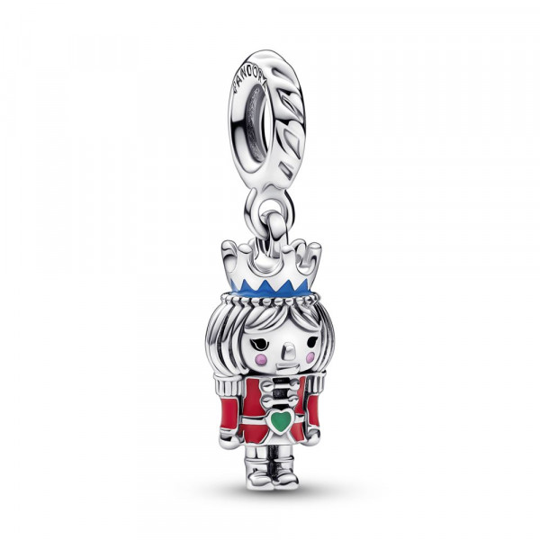 Christmas Nutcracker sterling silver dangle with black, red, dark green, blue and pink enamel 