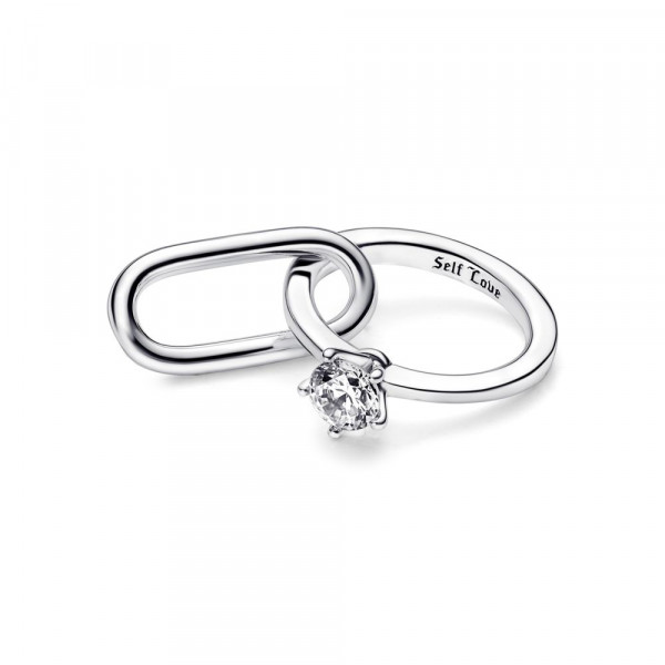 Engagement ring sterling silver link with clear cubic zirconia 