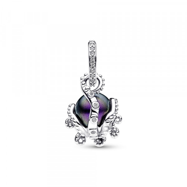 Disney The Little Mermaid octupus sterling silver dangle with purple lacquered artificial pearl and clear cubic zirconia 