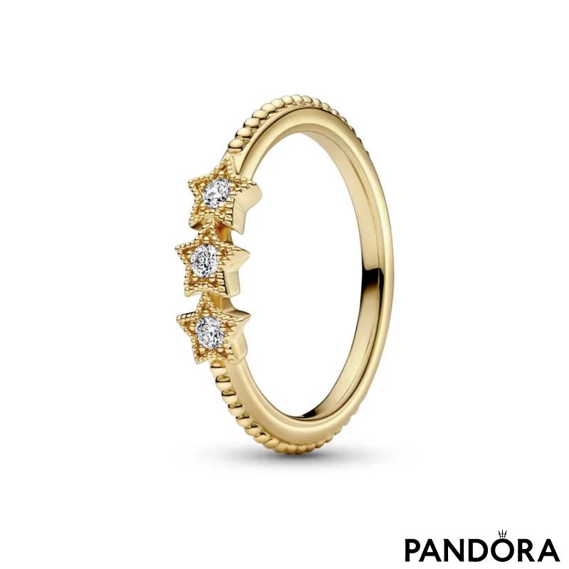 Stars 14k gold-plated ring with clear cubic zirconia 