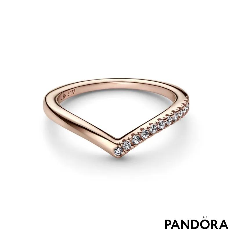 Wishbone 14k rose gold-plated ring with clear cubic zirconia 