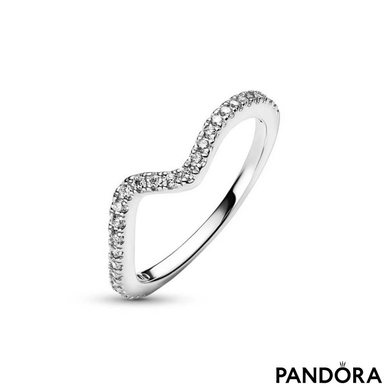Wave sterling silver ring with clear cubic zirconia 