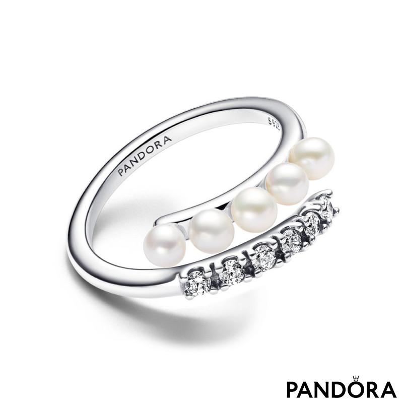 Treated Freshwater Cultured Pearls & Pavé Open Ring 