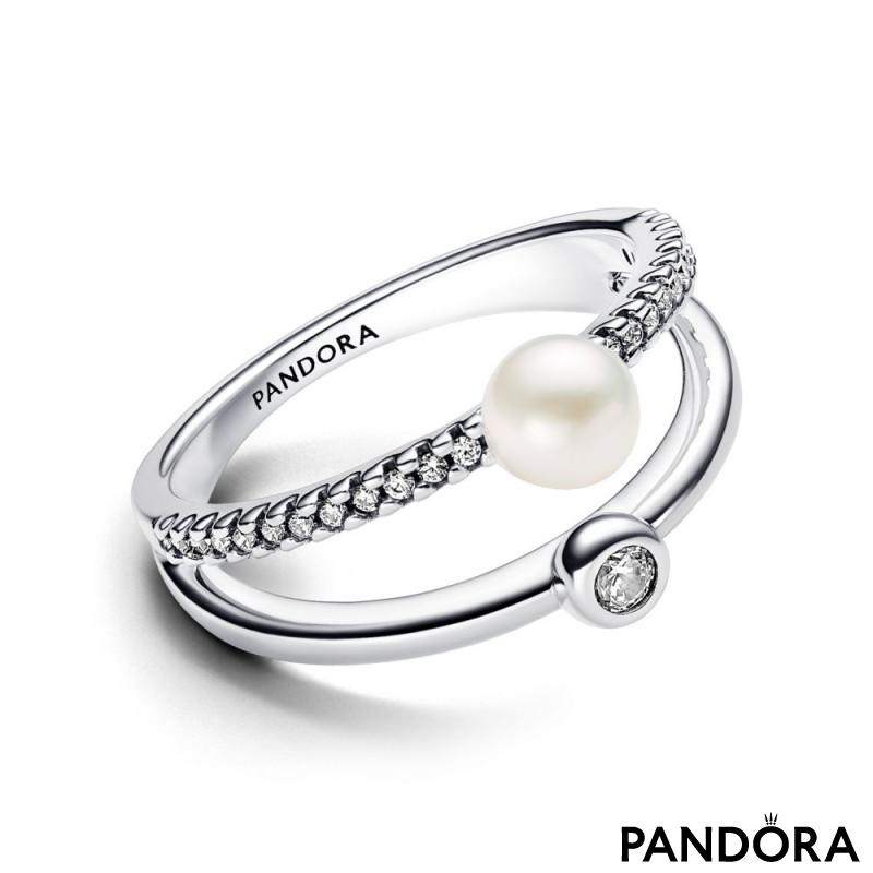 Treated Freshwater Cultured Pearl & Pavé Double Band Ring 